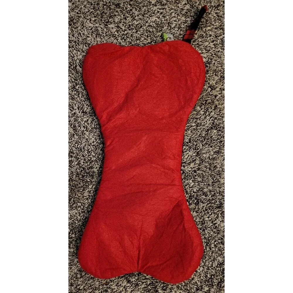EUC Dog Puppy Christmas Stocking New Bone Present Santa Pet Plaid Flannel